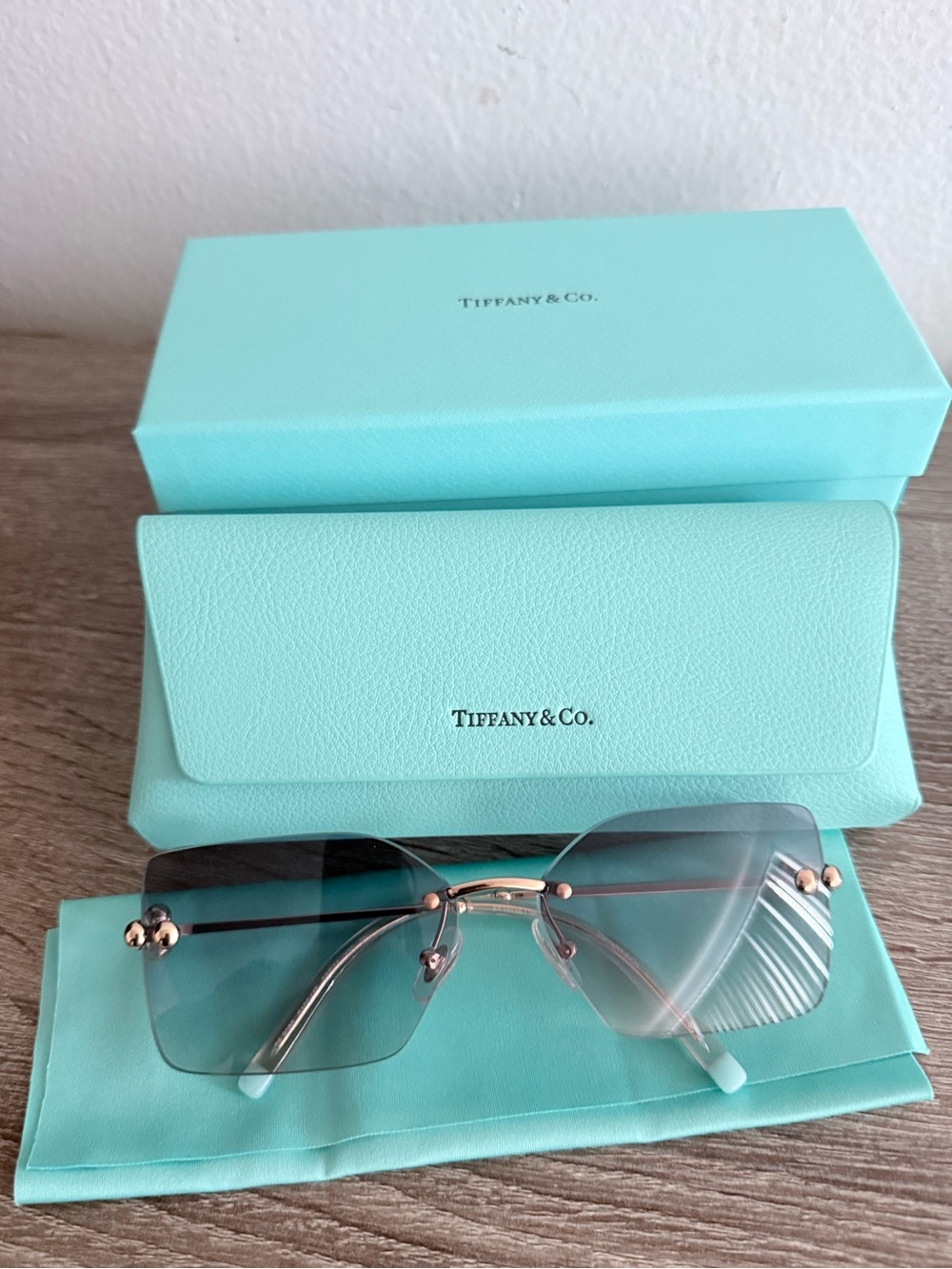 Tiffany & Co. Rimless Blue Gradient Sunglasses - Rose Gold Temples
